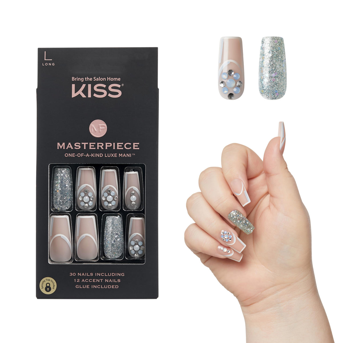 KISS Masterpiece One-Of-A-Kind Luxe Manicure - Long, Square - Members Only, Waterproof, Durable, Flexible, No Damage, Trendy & Intricate Nail Art From