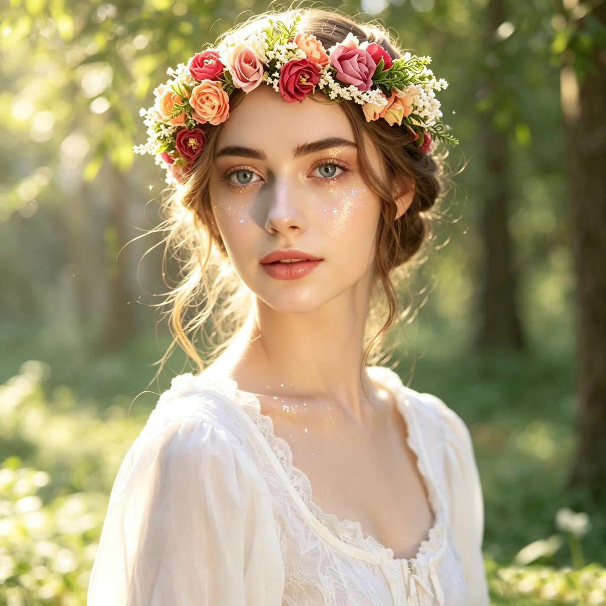 LLinfflr Rose Flower Crown Bridal Floral Headband Hair Wreath Headpiece Halo