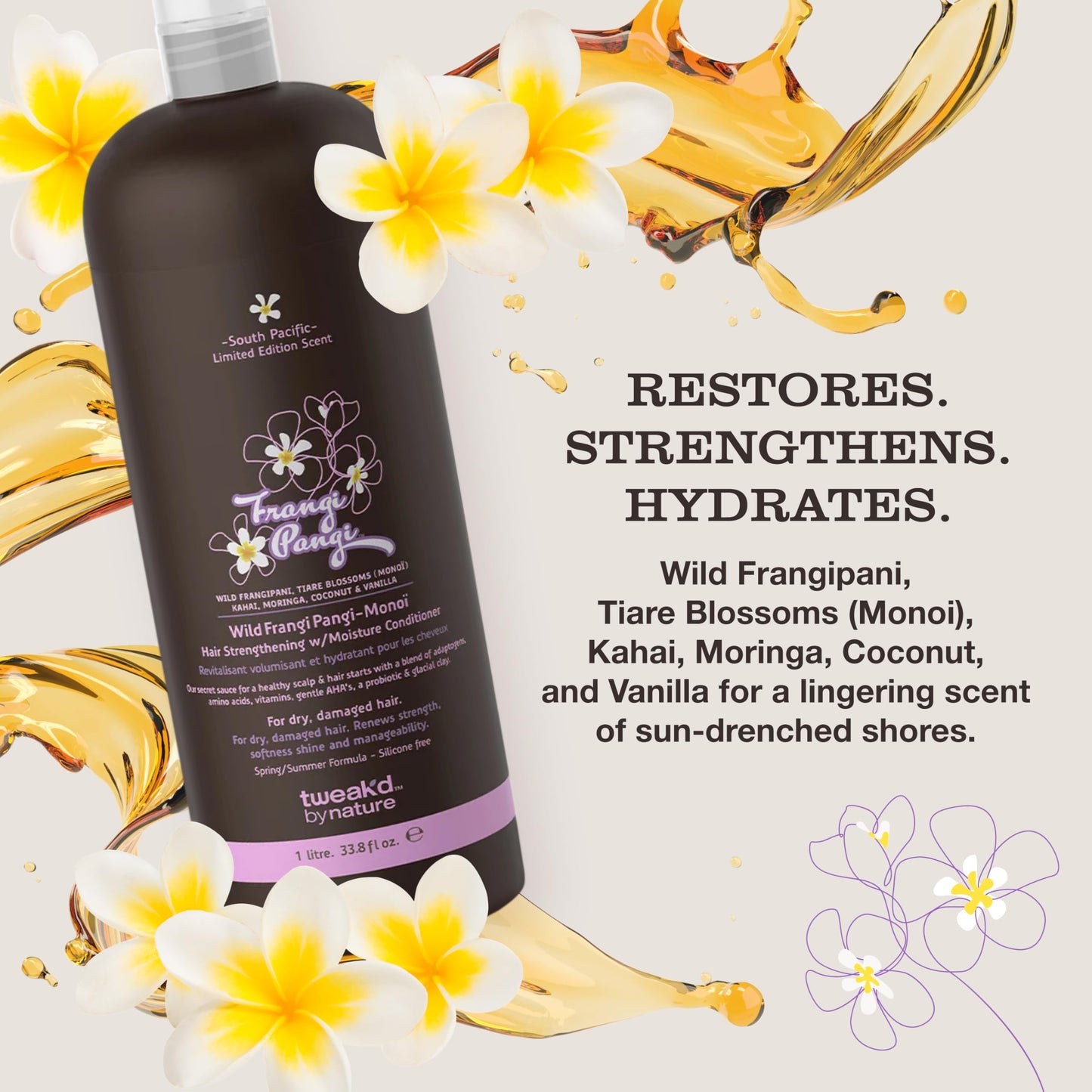 Tweak’d by Nature - Restore Frangi Pangi-Monoi Hair Strengthening Conditioner, Sulfate Free Deep Conditioner for Dry, Damaged Hair, with Coconut Beauty & Personal Care Tweak'd by Nature