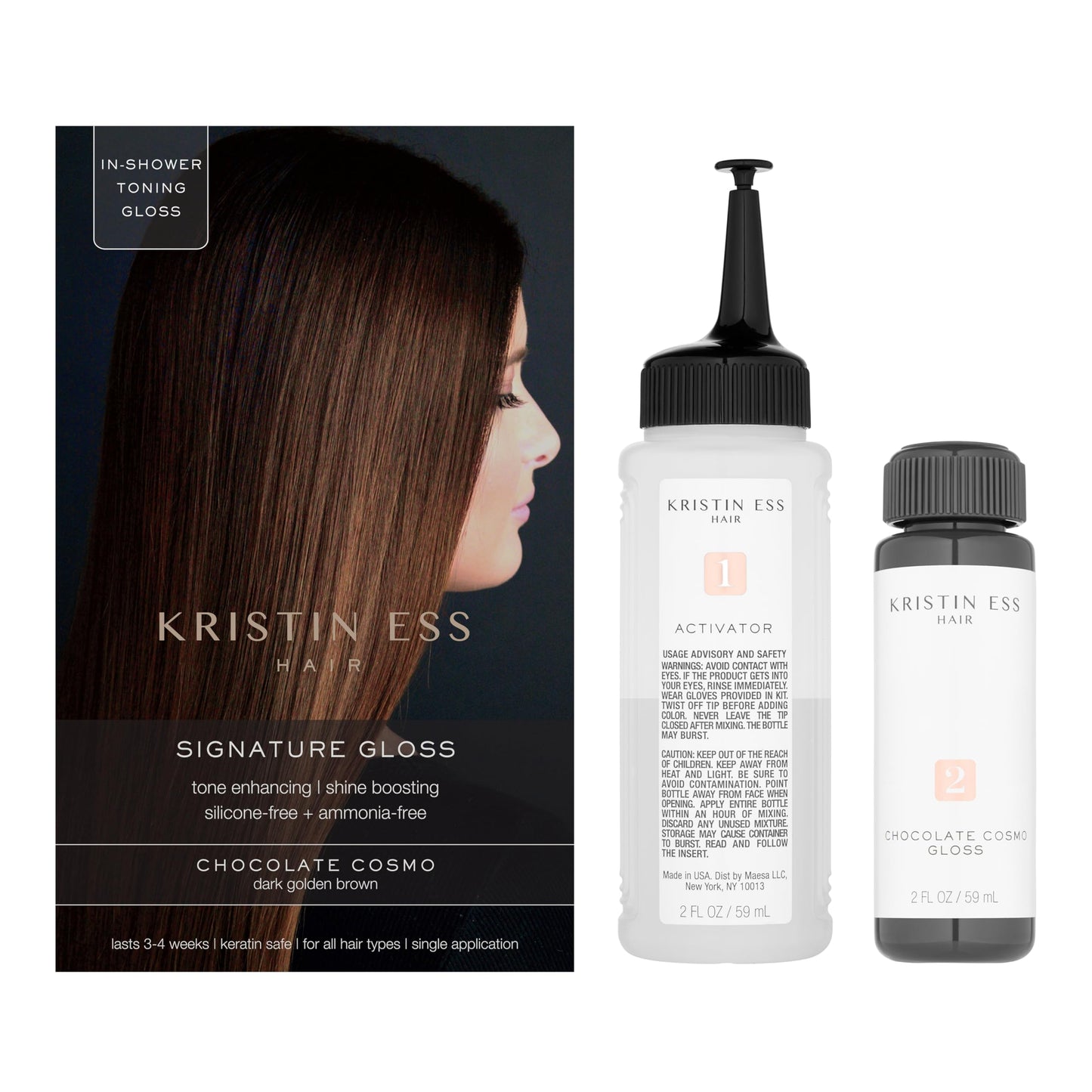 Kristin Ess Hair Gloss in Chocolate Cosmo Dark Golden Brown - 4 Wk Semi Permanent Hair Color for Women - Chocolate Brown Color Depositing Conditioner Beauty & Personal Care Kristin Ess