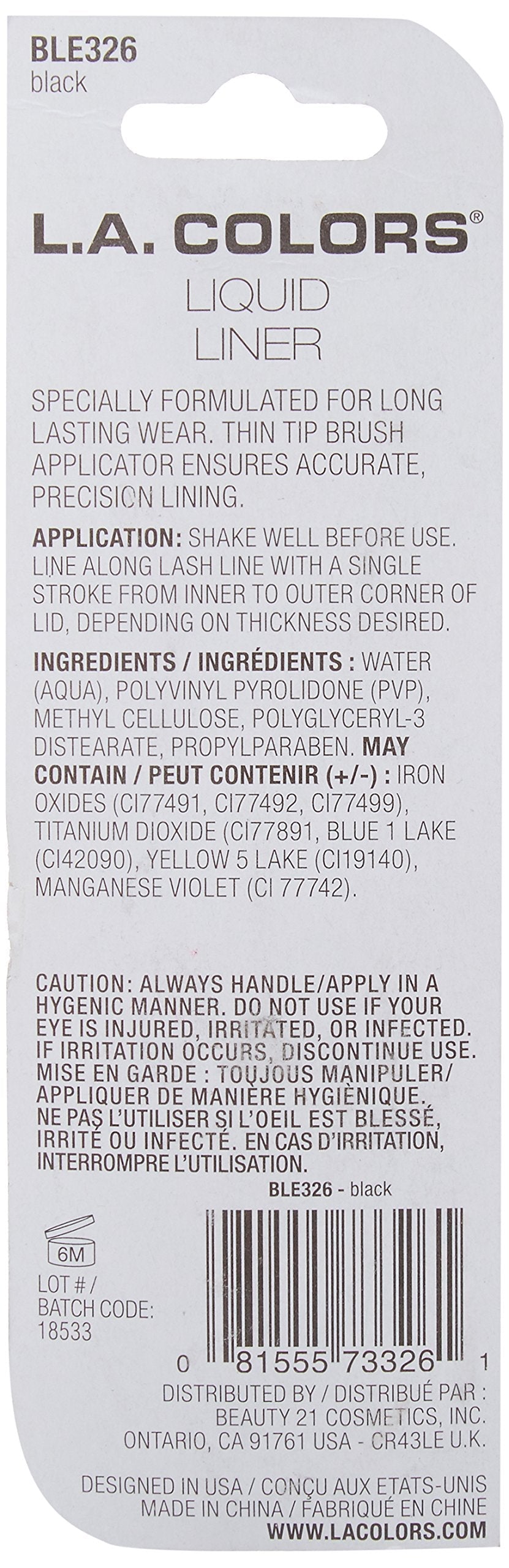 L.A. COLORS Thin Tip Liquid Liner (carded), Black CBLE326 Beauty & Personal Care L.A. COLORS