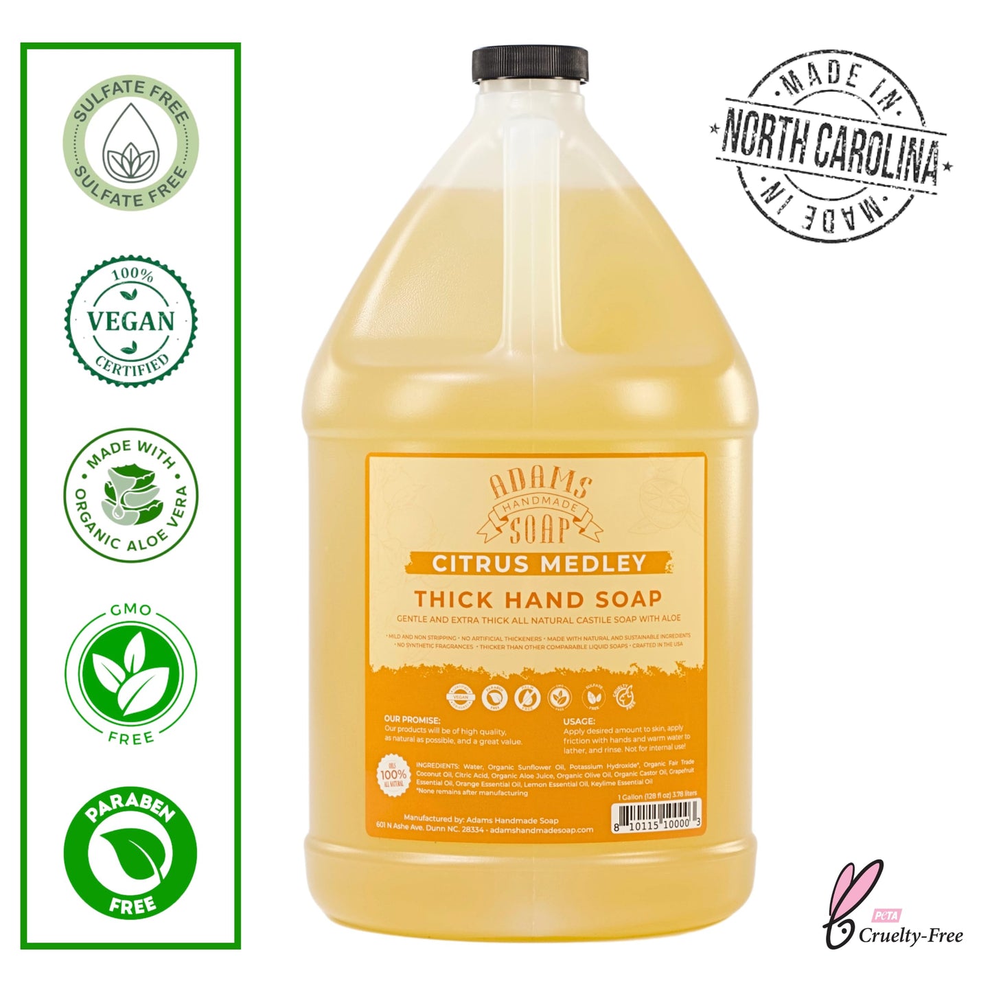 Adams Handmade Soap Thick Organic Castile Liquid Hand Soap 1 Gallon Refill - Citrus Medley Beauty & Personal Care Adams Handmade Soap