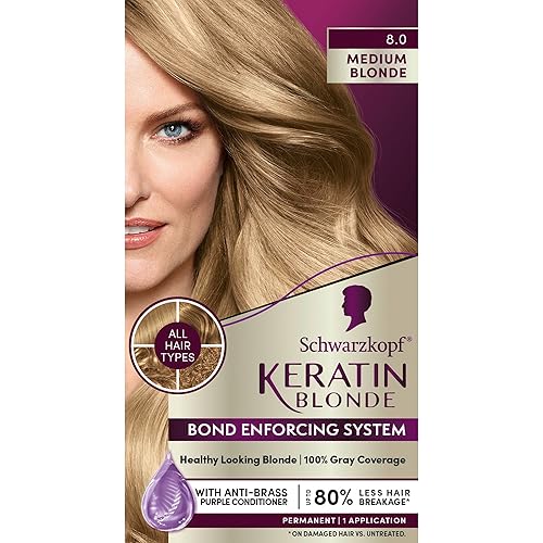 Schwarzkopf Keratin Blonde Hair Dye, 8.0 Medium Blonde, Professional Quality Permanent Hair Color, Bond Enforcing System, Pre-Color Serum & Purple Beauty & Personal Care Schwarzkopf