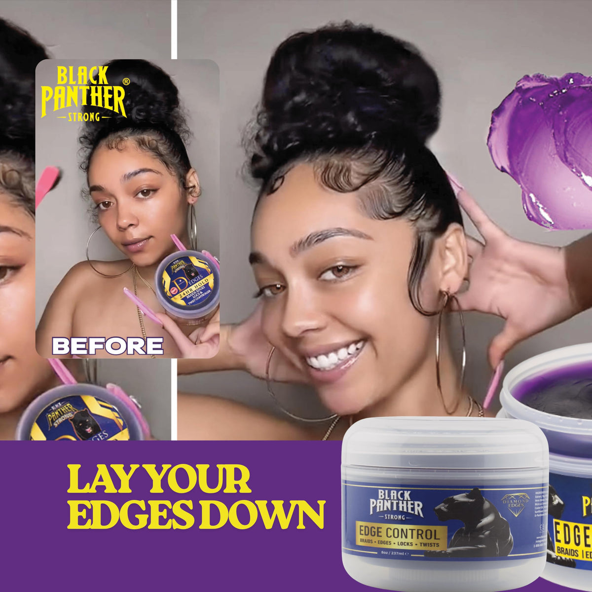Black Panther Edge Control Gel For 4C Natural And Relaxed Hair, Enriched With Multi Vitamins, Non-Greasy, Non-Flaking, No White Cast, 24 hrs hold Beauty & Personal Care BLACK PANTHER STRONG DIAMOND EDGES