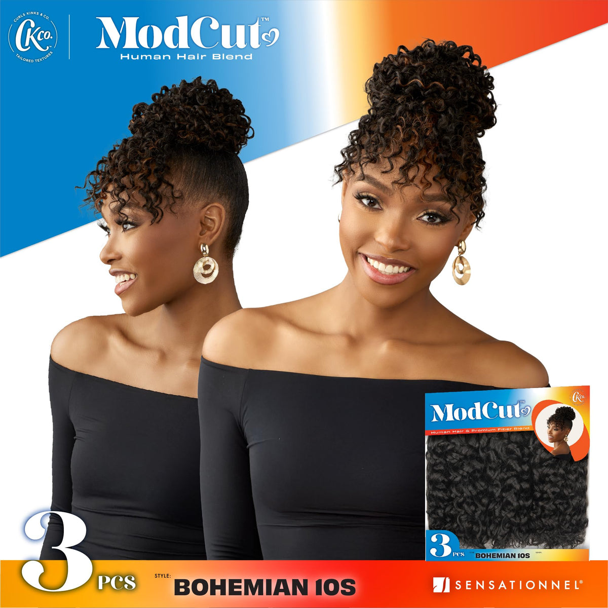 Sensationnel Curls Kinksandco ModCut 3pcs Bundles -Bohemian 10S,1B OFFBLACK