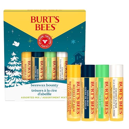 Burt's Bees 4 Lip Balm Stocking Stuffers Products, Assorted Mix Set - Classic Beeswax, Vanilla, Cucumber Mint & Coconut and Pear (Pack of 4) Beauty & Personal Care Burt's Bees