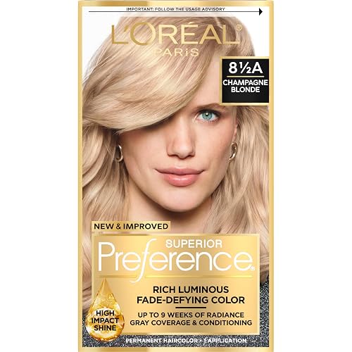 L'Oreal Paris Superior Preference Luminous Fade-Defying Permanent Hair Color, Hair Dye For Up to 9 Weeks of Radiance, Champagne Blonde 8.5A, 1 Hair Beauty & Personal Care L'Oreal Paris