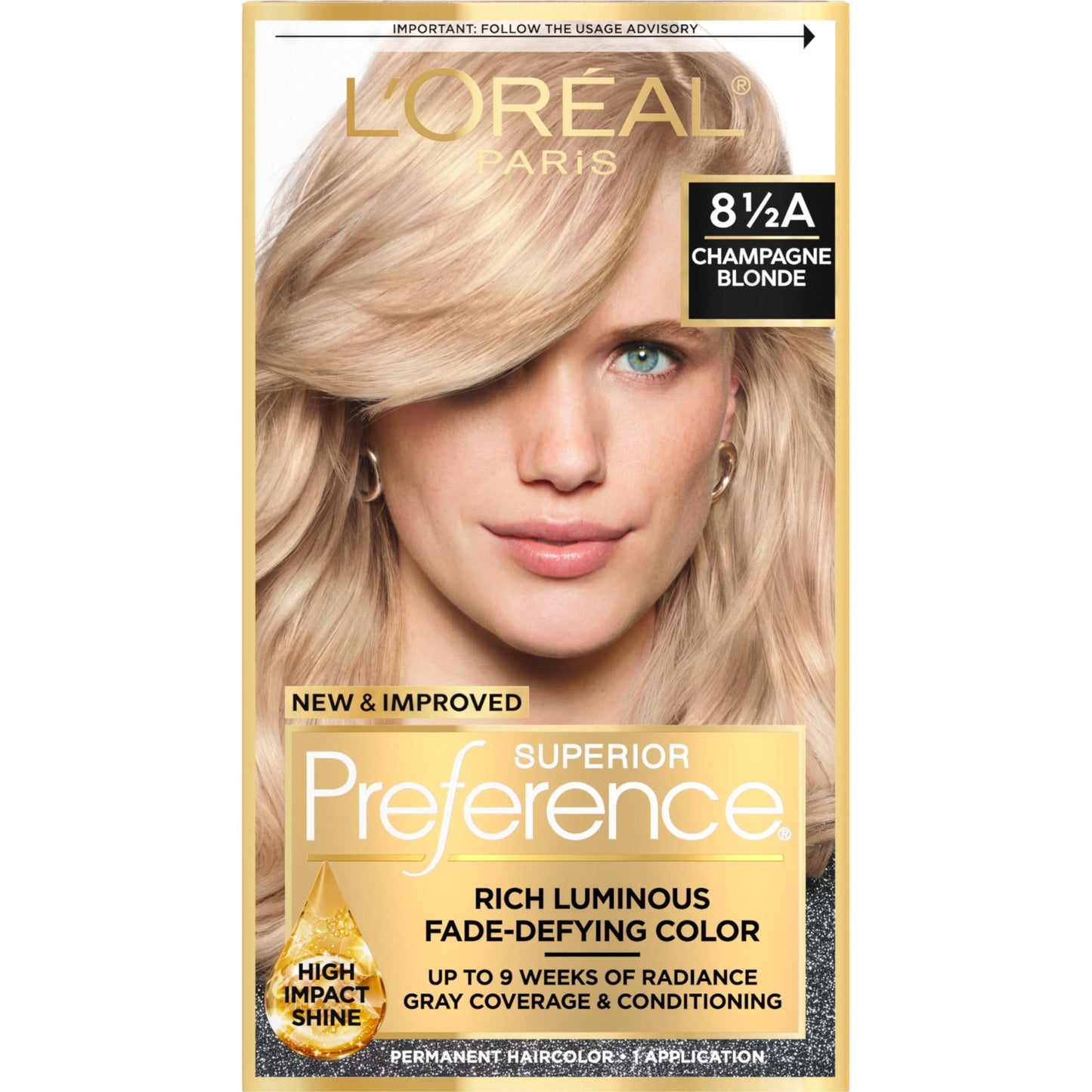 L'Oreal Paris Superior Preference Luminous Fade-Defying Permanent Hair Color, Hair Dye For Up to 9 Weeks of Radiance, Champagne Blonde 8.5A, 1 Hair Beauty & Personal Care L'Oreal Paris