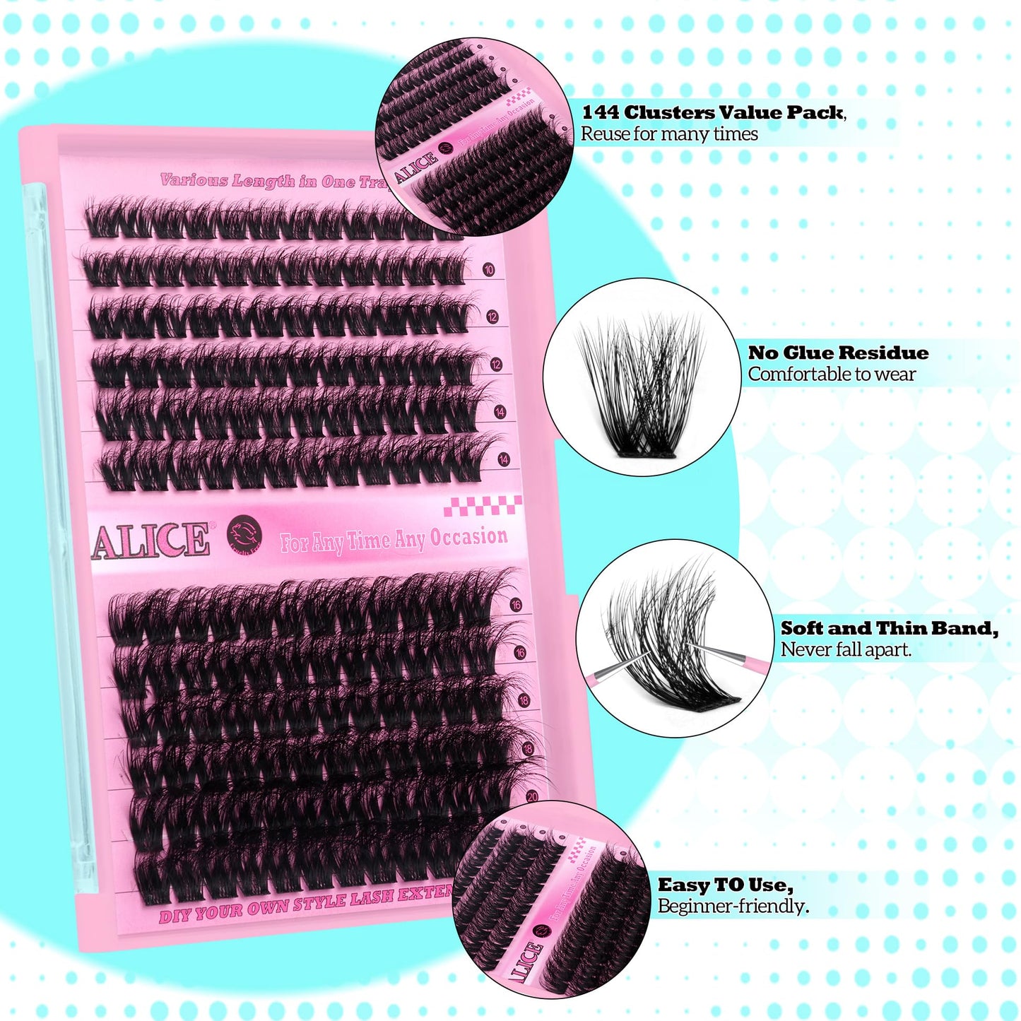 Lash Clusters DIY Lash Extensions 10-20MM Cluster Eyelashes 144pcs Wispy Volume Individual Lashes Eyelash Extensions DIY at Home by ALICE Beauty & Personal Care ALICE