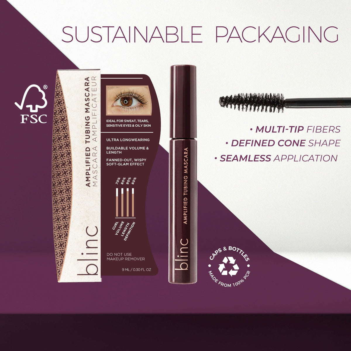 Blinc Amplified Tubing Mascara, Ultra-Longwearing Washable Mascara, Soft-Glam Volumizing, Lengthening and Defining Mascara, 9mL / 0.30 Fl. OZ Beauty & Personal Care blinc