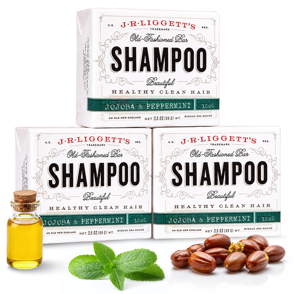 J.R.LIGGETT'S All-Natural Shampoo Bar, Supports Strong & Healthy Hair (Jojoba & Pepperm, 2-Pack)