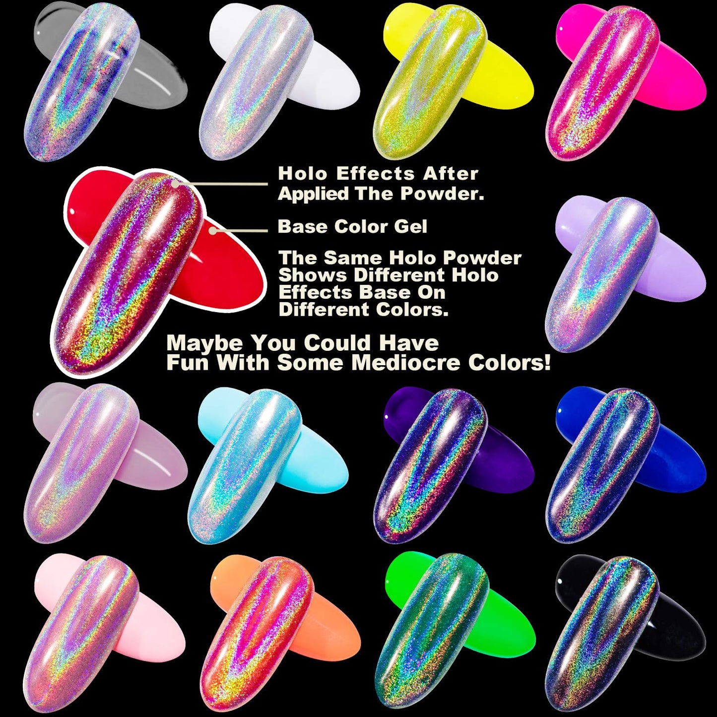 GA&EN Holographic Nail Polishing Powder Fine Rainbow Holo Unicorn Mirror Laser Effect Multi Chrome Manicure Pigment Glitter Dust for Salon Home Nail Beauty & Personal Care GA&EN