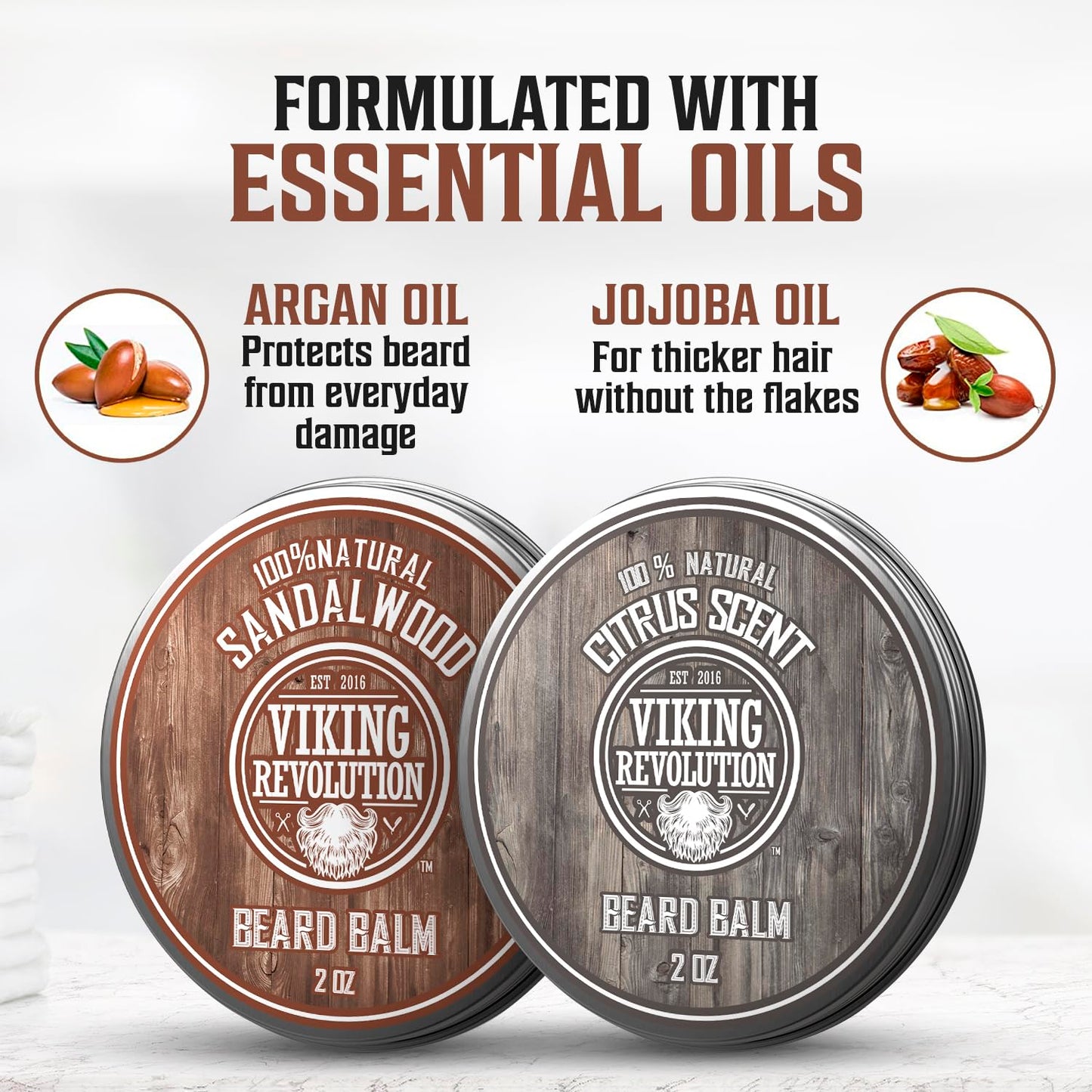 Viking Revolution Citrus and Sandalwood Beard Balm - Butter With Argan Oil, Softener With Jojoba Oil, Moisturizer With Beeswax - Wax for Men Beauty & Personal Care Viking Revolution