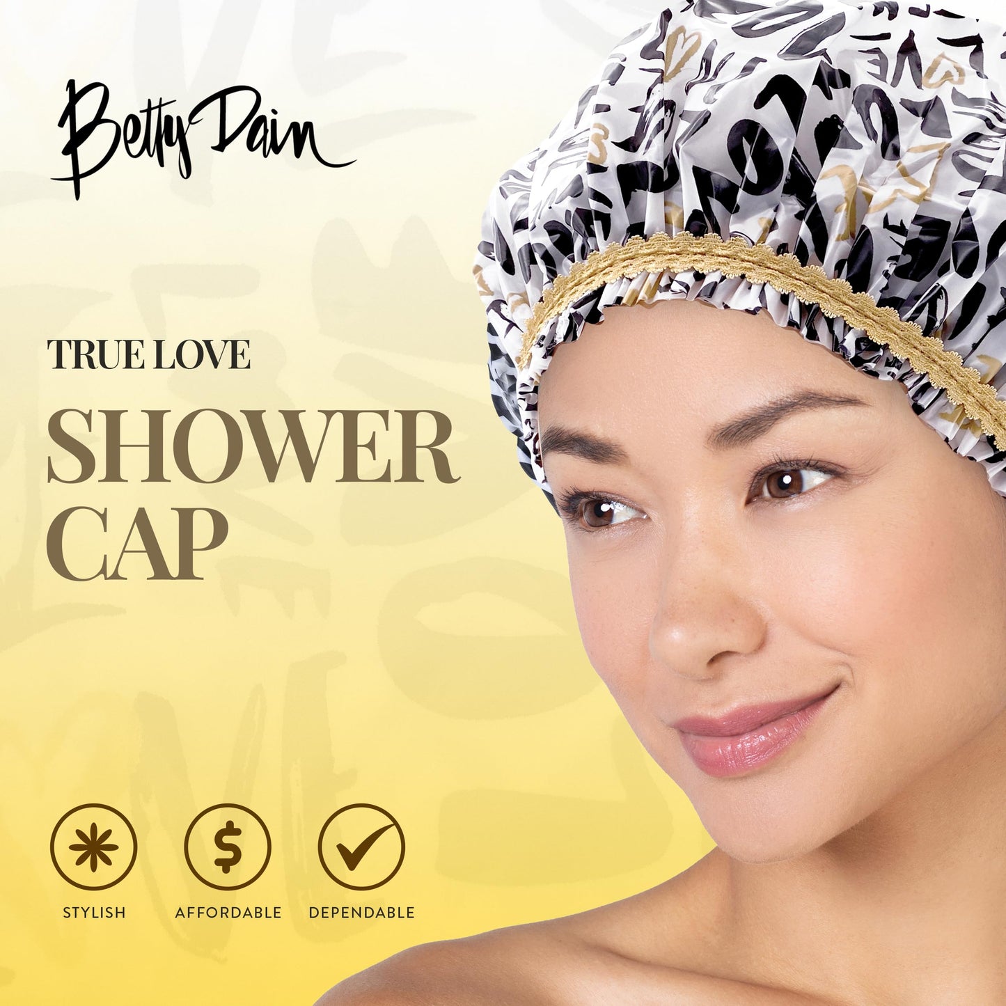 Betty Dain Hipster Collection Shower Cap, Waterproof, Frosted PEVA Material, Oversized Design Perfect for Every Hair Length, Elasticized Hem, True Beauty and Personal Care Betty Dain