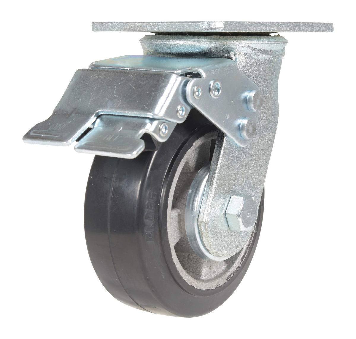 Vestil CST-VE-5X2MRA-SWTB Rubber Swivel with Total Brake Caster 5 in. Diameter x 2 in. Width 661 Lb. Capacity Dark Black/Gold
