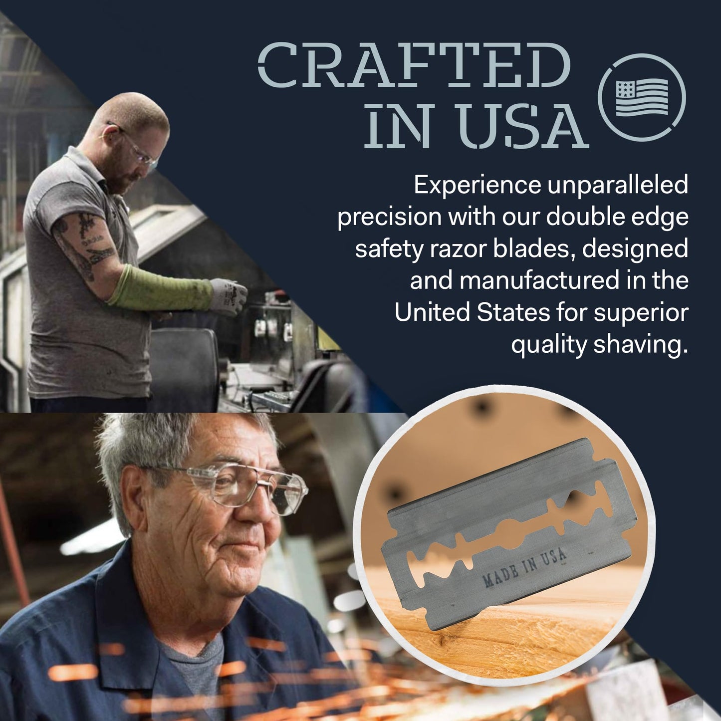 Made in USA Double Edge Razor Blades (50-Pack) - Stainless Steel, Smooth & Sharp - Fits All DE Safety Razors - Battle Brothers Beauty and Personal Care Battle Brothers Shaving Co.