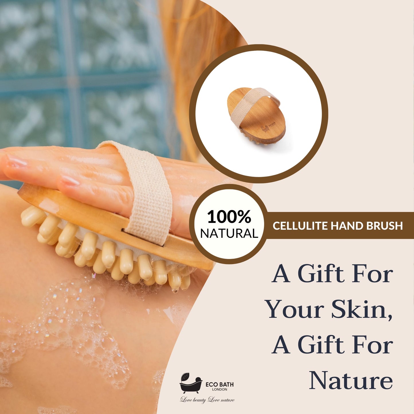 Eco Bath London Cellulite Hand Brush - Cellulite Treatment Brush, Effective Cellulite Remover and Massager for Smooth, Toned Skin, Natural Wooden Beauty and Personal Care Eco Bath London