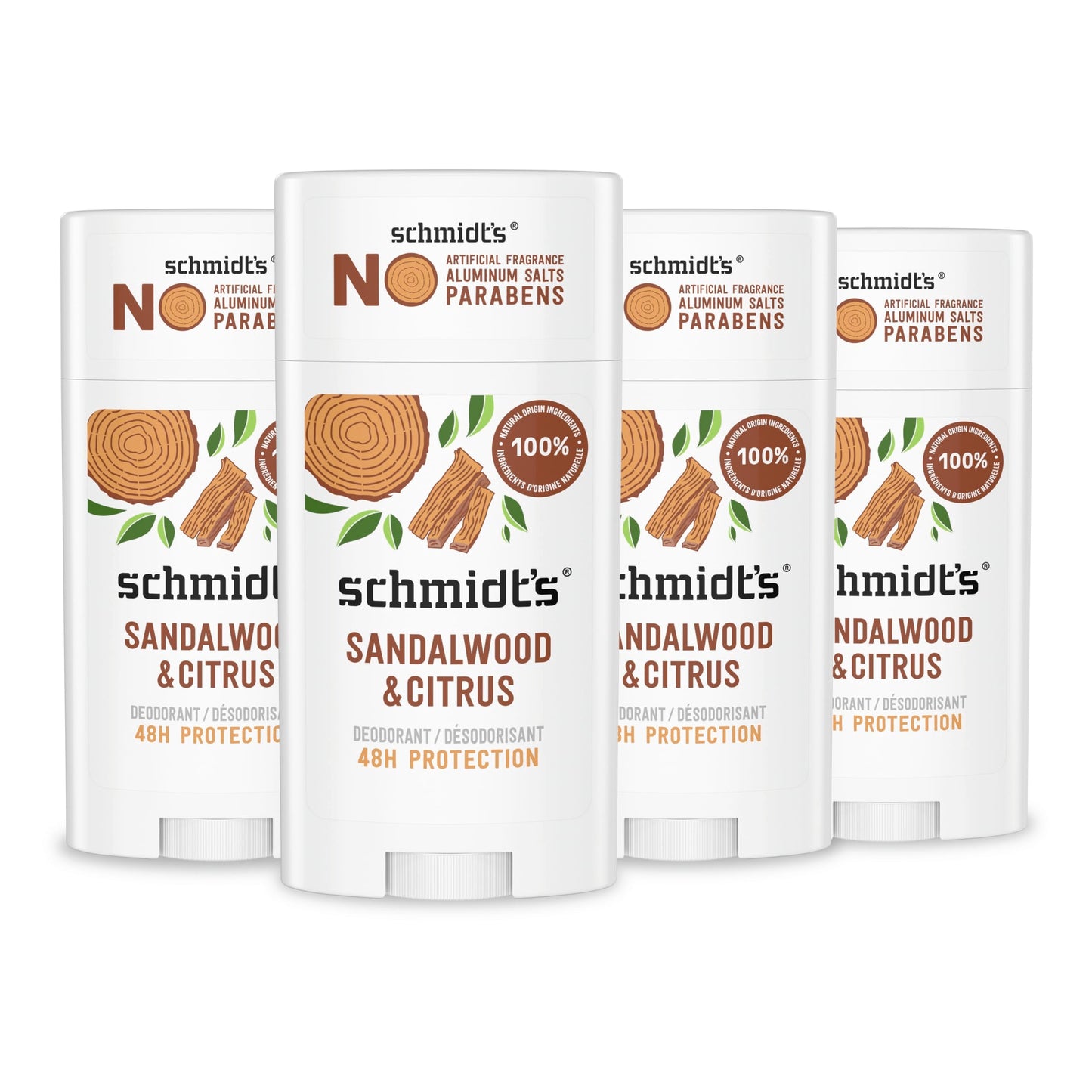 Schmidt's Aluminum-Free Vegan Deodorant Sandalwood & Citrus 4 Count for Women and Men, with 24 Hour Odor Protection, Natural Ingredients Beauty and Personal Care Schmidt's