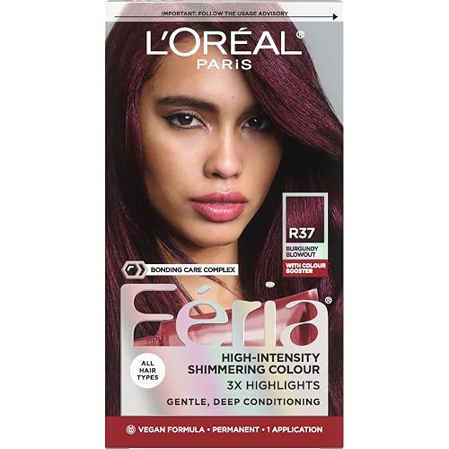L'Oreal Paris Feria Multi-Faceted Shimmering Permanent Hair Color, R37 Blowout Burgundy (Deep Burgundy), Pack of 1, Hair Dye Beauty & Personal Care L'Oreal Paris