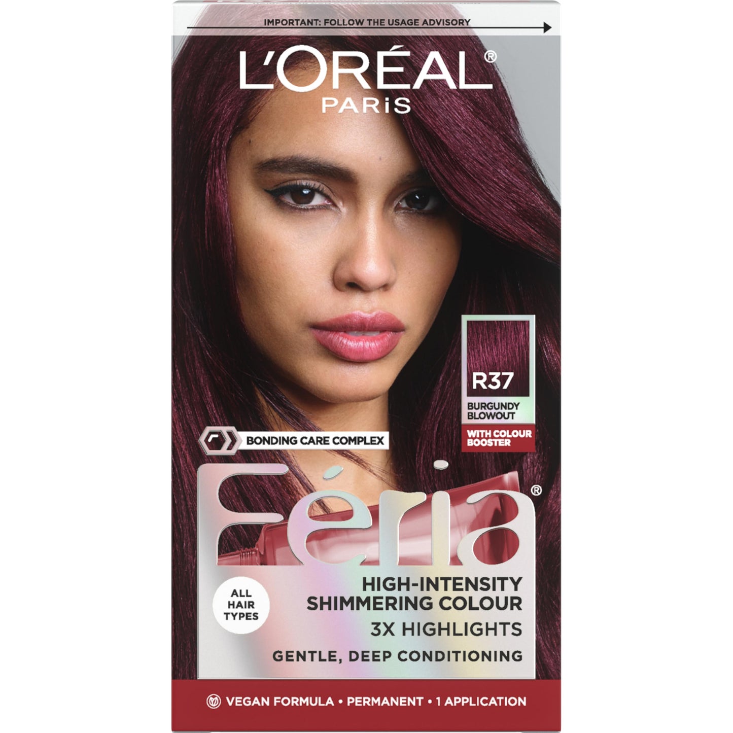 L'Oreal Paris Feria Multi-Faceted Shimmering Permanent Hair Color, R37 Blowout Burgundy (Deep Burgundy), Pack of 1, Hair Dye Beauty & Personal Care L'Oreal Paris