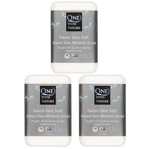 DEAD SEA Salt SOAP 3 PK - Shea Butter, Argan Oil, Magnesium, Sulfur, Minerals. All Skin Types, Problem Skin. Acne Treatment, Eczema, Psoriasis Beauty & Personal Care One With Nature