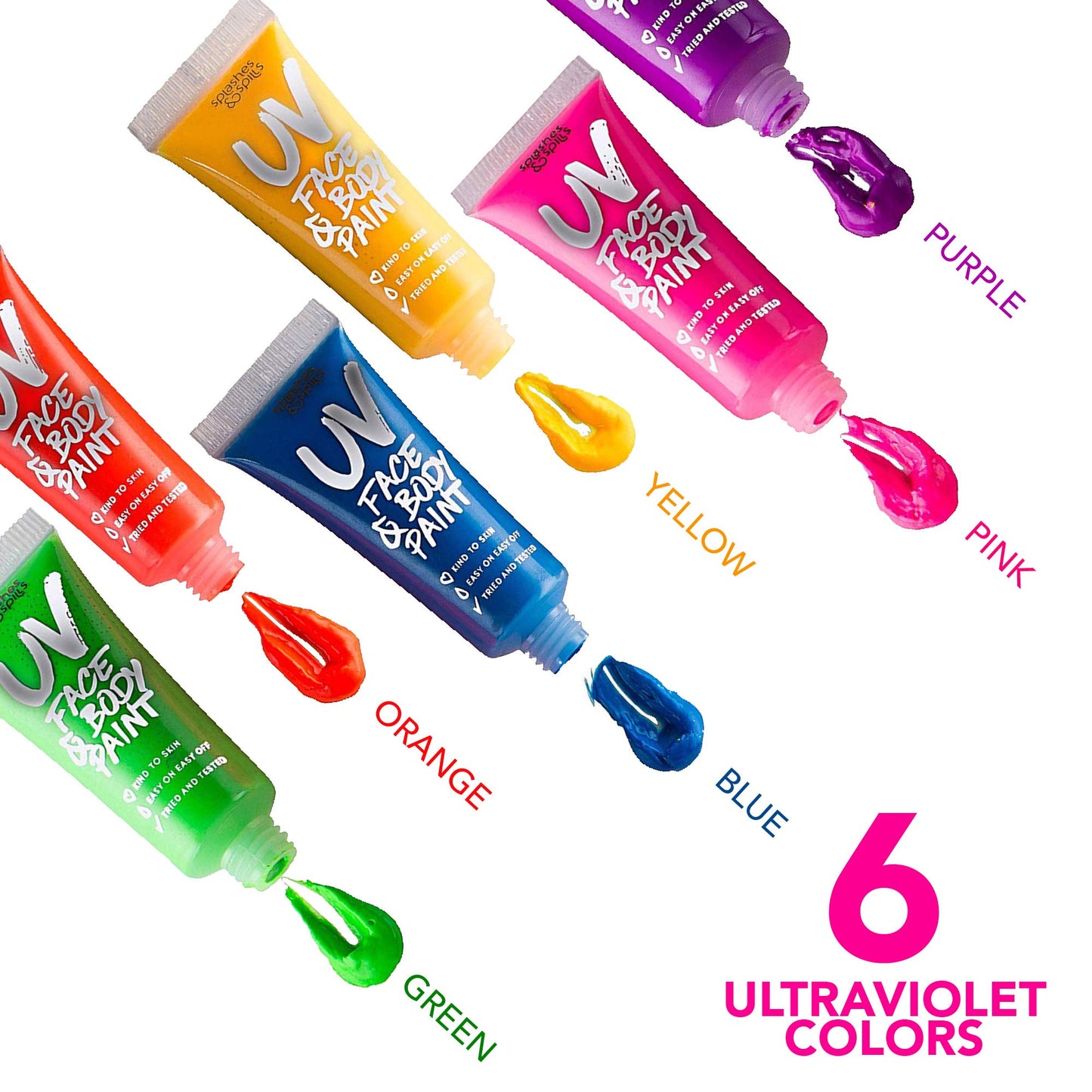 UV Face and Body Paint 10ml - 6 Pack - Neon Glow in the Dark Body Paint for Adults - Non Toxic, Vivid UV Reactive Makeup for Blacklight Parties Beauty & Personal Care splashes & spills
