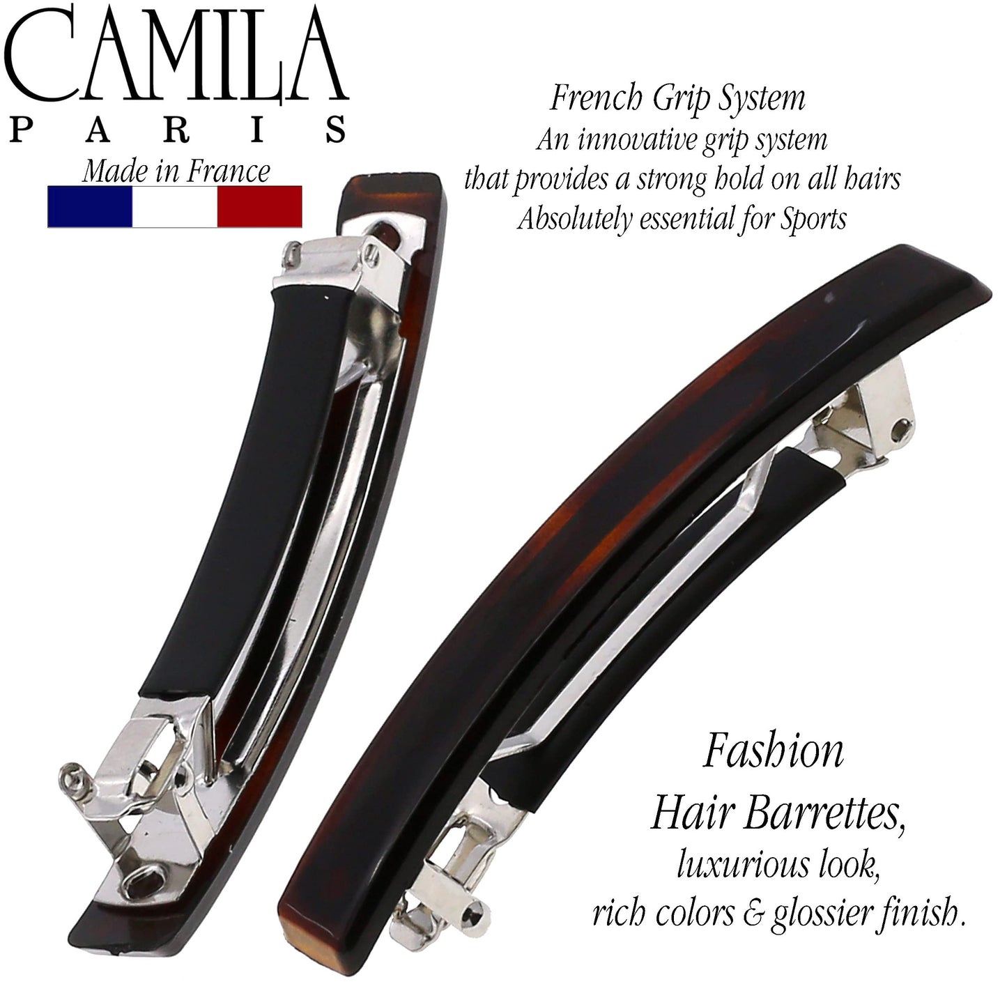 Camila Paris AD1/2 French Hair Barrette Clip for Girls, Set of 2 Rubberized Metal Clasp Strong Hold Grip Hair Clips for Women, No Slip Durable Styling Beauty & Personal Care Camila