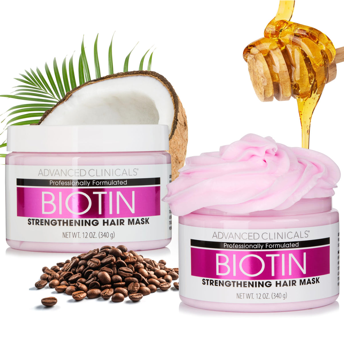 Advanced Clinicals Biotin Hair Treatment Anti-Breakage Repair Hair Mask. Strengthen Broken, Color-Treated Hair W/Repairing Deep Conditioner Manuka