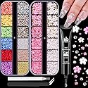 3D Flowers Nail Charms and Gems with Nail Rhinestone Glue Gel, Cute Colorful Acrylic 3D Flowers for Nails with Caviar Beads, Rhinestones for Nails Beauty & Personal Care BELLEBOOST