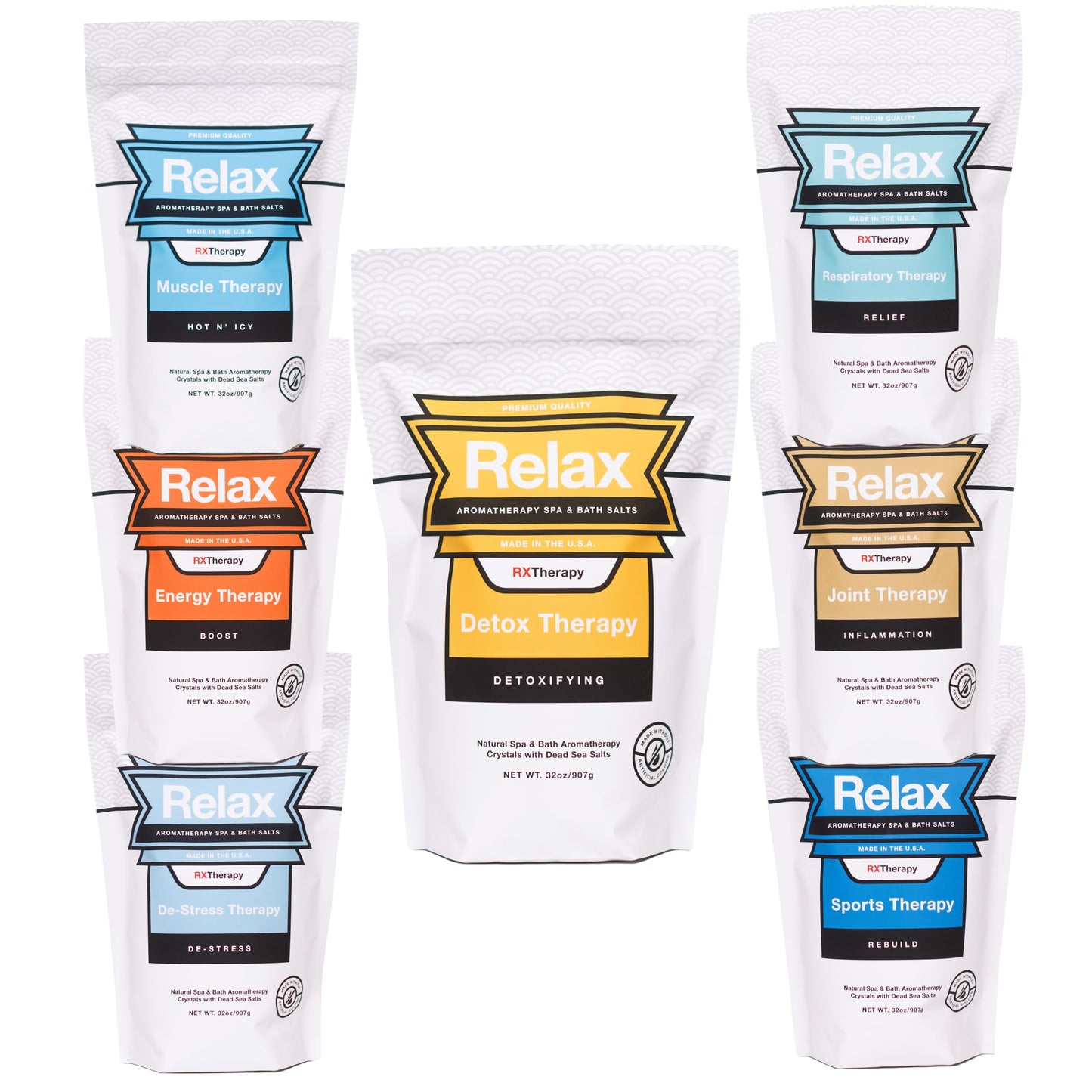 Relax Spa & Bath, Epsom & Dead Sea Salts, Aromatherapy Bath Salts for Hot Tub, Bath, or Spa, Infused with Magnesium, 32 oz Each, 7 Pack RX Therapy Beauty and Personal Care Relax Spa & Bath