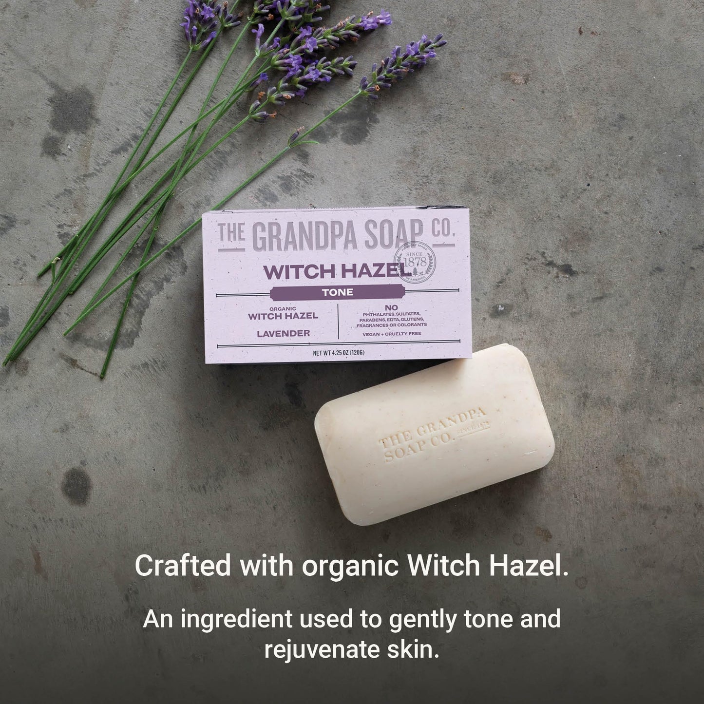 The Grandpa Soap Company Witch Hazel Bar Soap - Tones and Rejuvenates Skin, With Witch Hazel and Lavender, Provides a Relaxing Effect, Vegan, For Face Beauty & Personal Care The Grandpa Soap Company