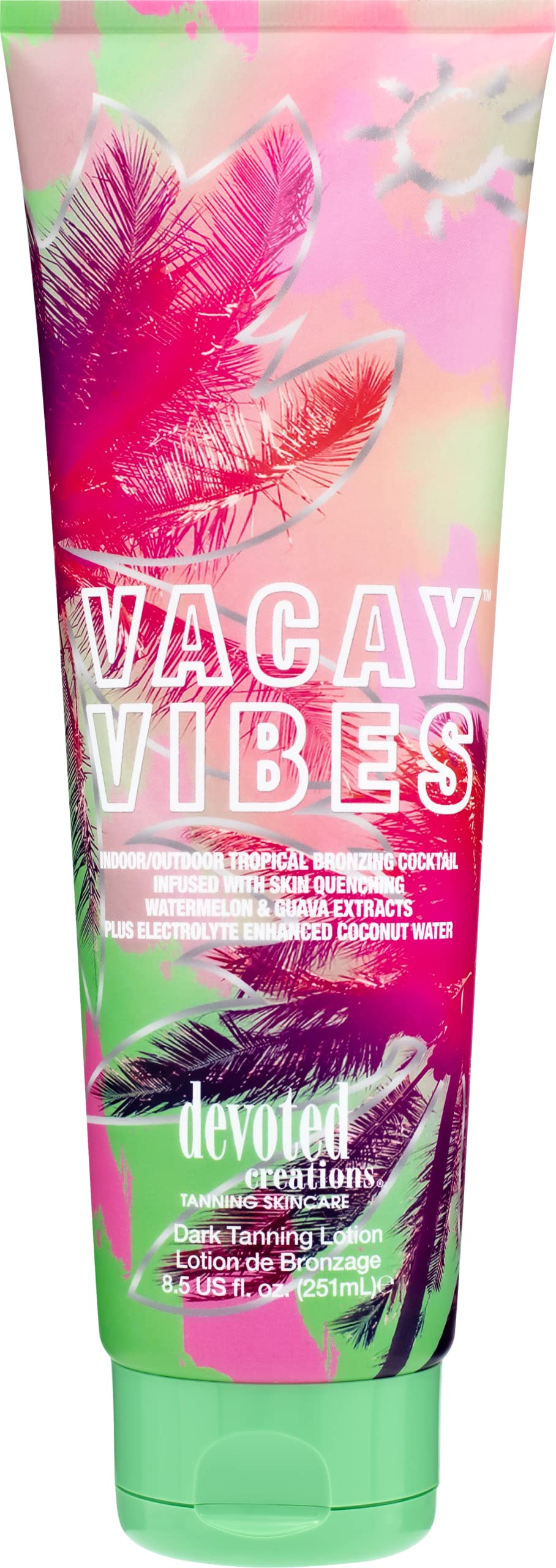 Devoted Creations Vacay Vibes Tanning Lotion - Indoor/Outdoor Tropical Bronzing Cocktail Infused with Skin Quenching Watermelon and Guava Extracts Beauty & Personal Care Devoted Creations