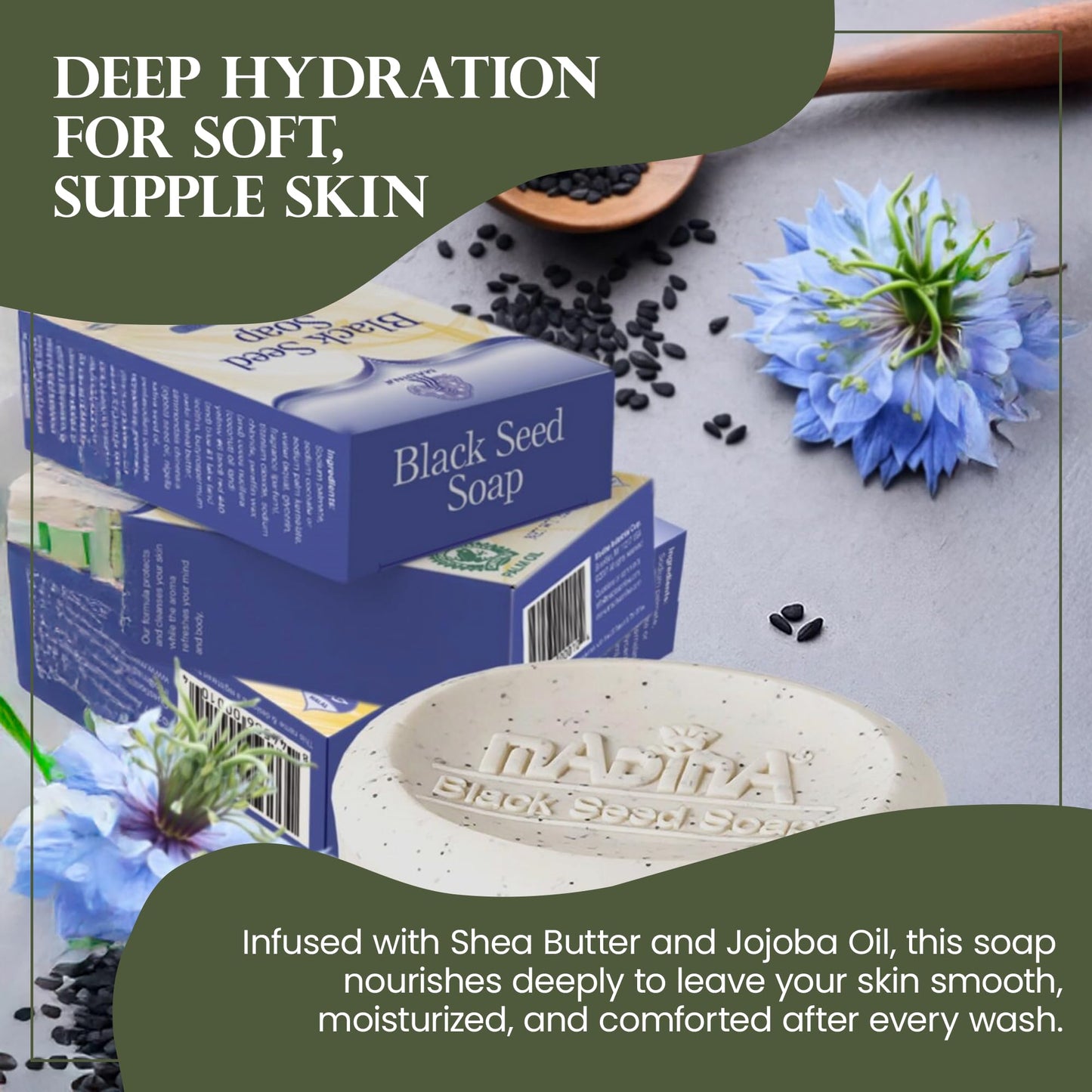 Madina Black Seed Soap Bar - Moisturizing, Anti-Aging, Deep Cleansing, Black Seed Oil, Shea Butter, Jojoba Oil, Plant-Based, Gentle Face & Body Beauty & Personal Care Madina