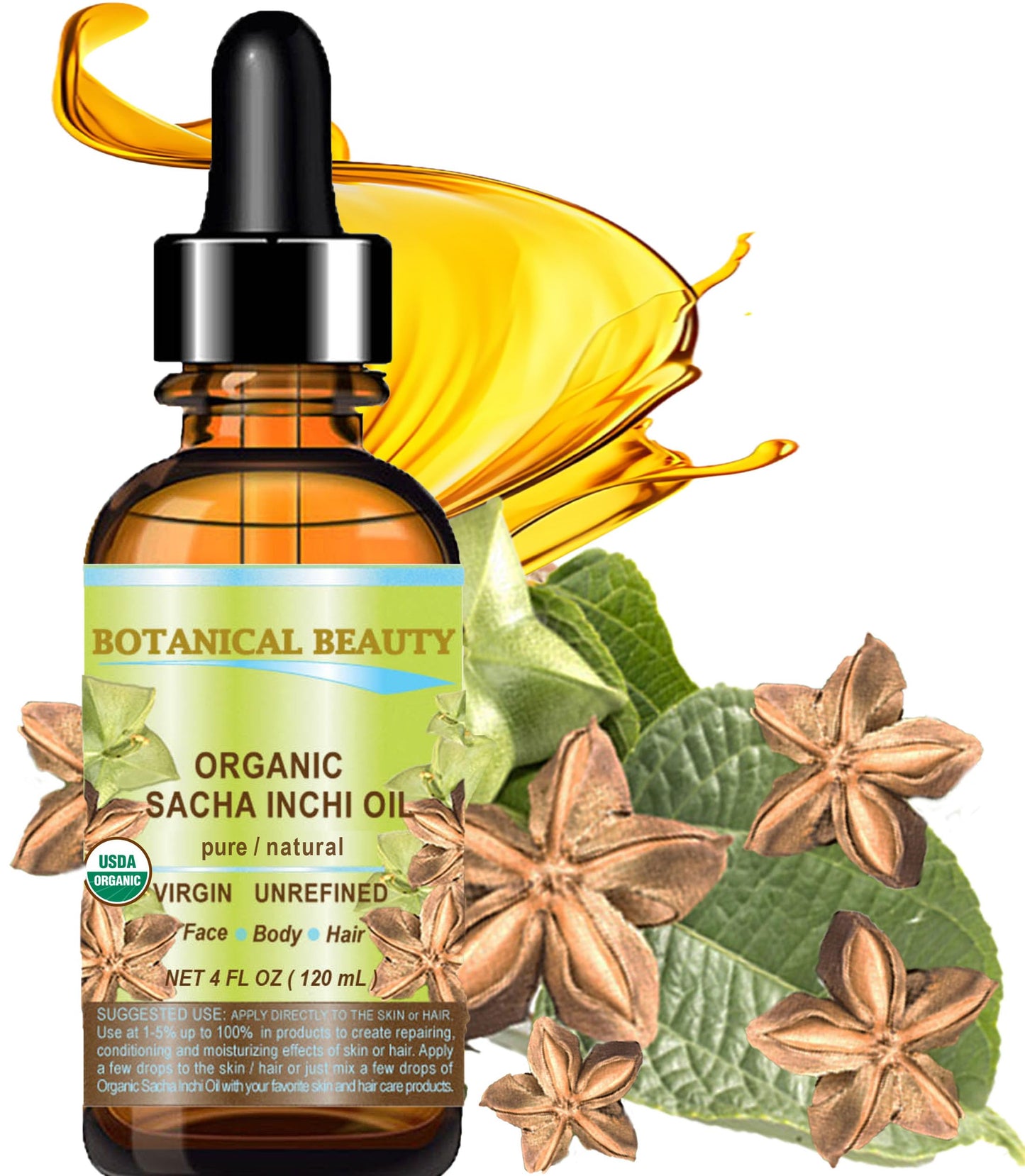 Botanical Beauty Organic SACHA INCHI OIL 100% Natural Pure Undiluted Virgin Unrefined Cold Pressed Carrier Certified Organic Oil For Face, Skin, Hair Beauty & Personal Care Botanical Beauty