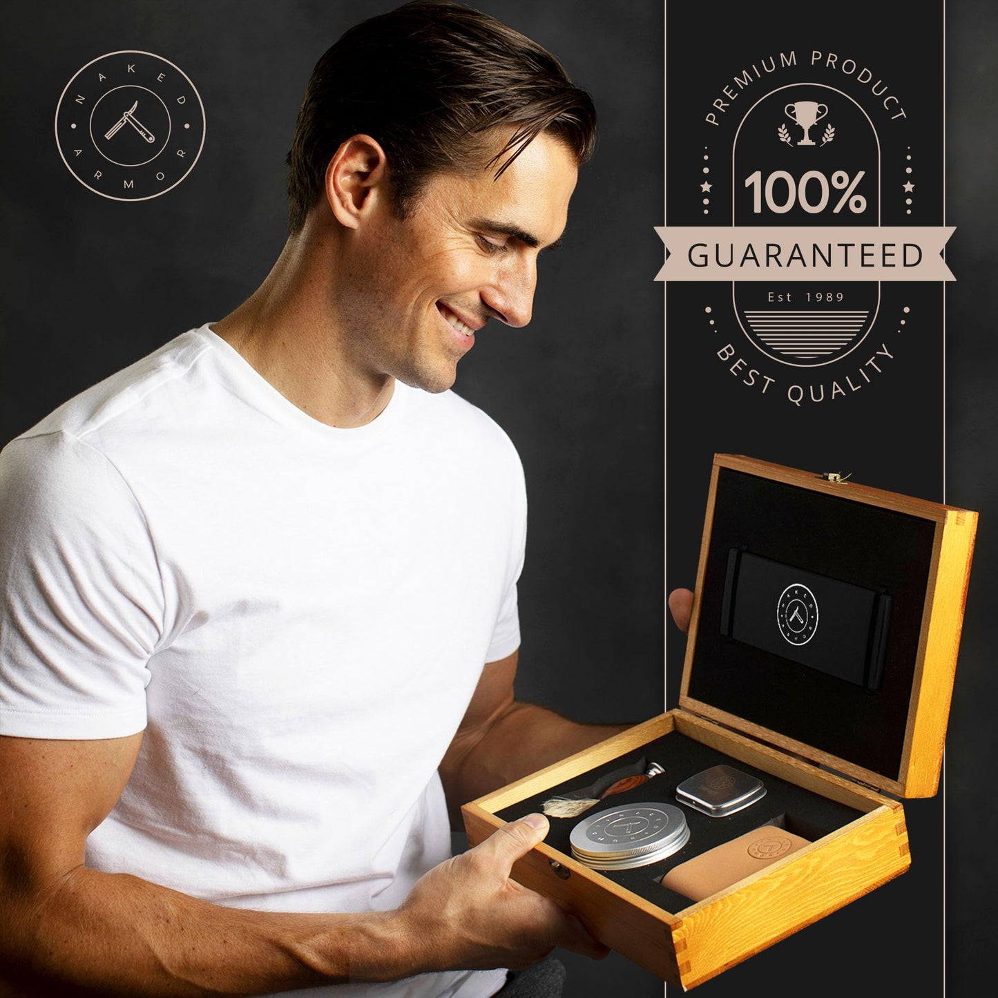 Complete Straight Razor Kit - Straight Razor Shaving Kit for Men with Gold Japanese Stainless Steel Blade, Leather Strop, Shave Soap, Shaving Brush Beauty and Personal Care Naked Armor