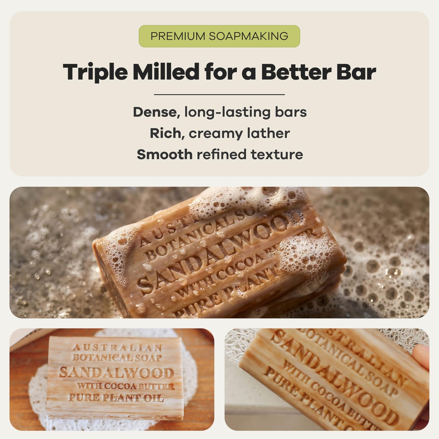 Australian Botanical Soap Sandalwood with Cocoa Butter - Triple Milled 6.6 oz Bar Soap with Shea Butter, Face Hand & Body Soap Bars, Pack of 6 Beauty & Personal Care Australian Botanical Soap