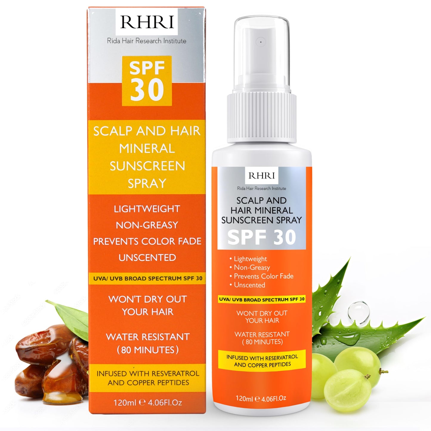Premium SPF 30 Hair Sunscreen Spray | Non-Greasy UV Protection for Hair and Scalp | Prevents Color Fade and Dryness | Travel-Size UV Protection | Beauty & Personal Care Rida Hair Research Institute