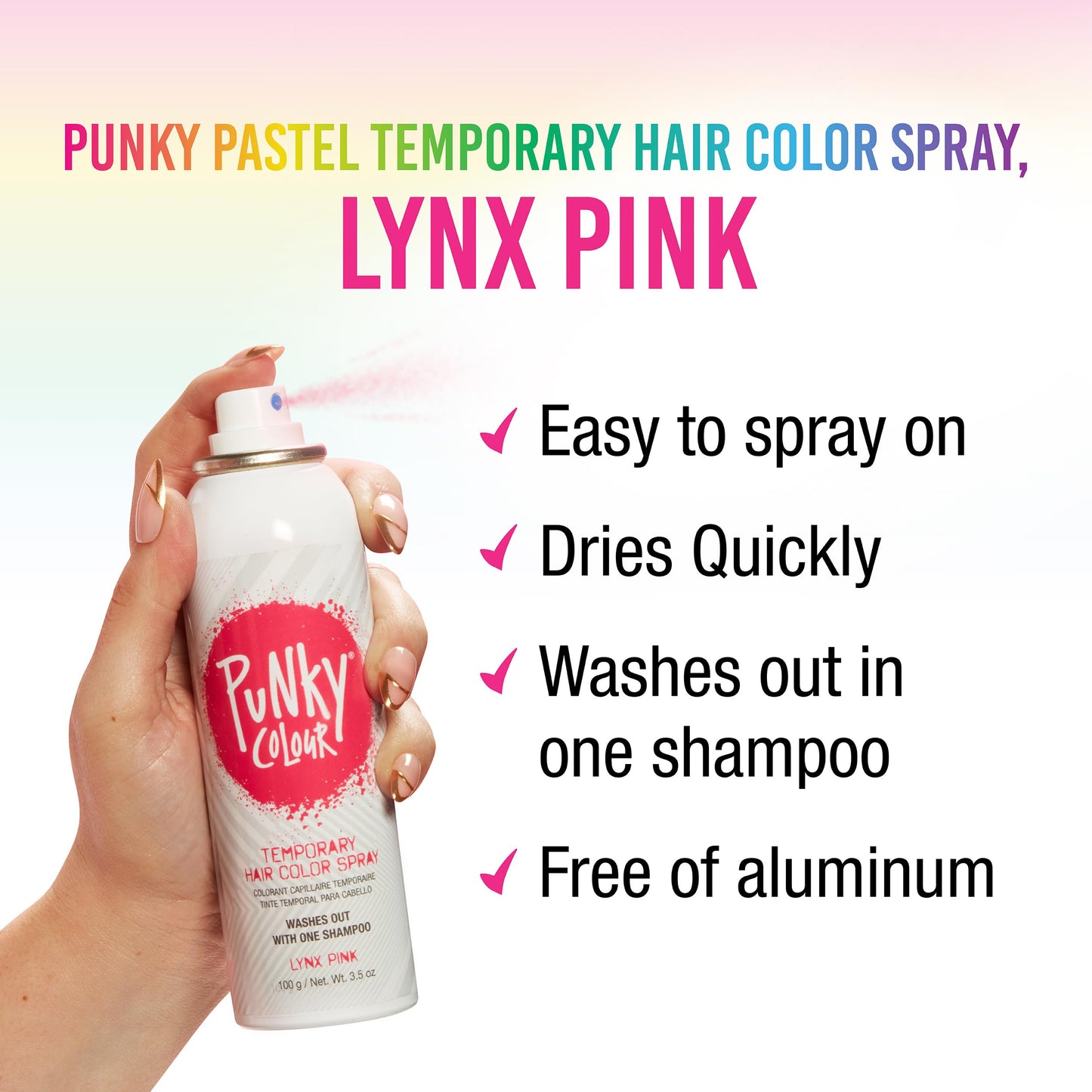 Punky Temporary Hair Color Spray, Lynx Pink - Instant Hair-Dye Mist, Fast Drying Non-Damaging Wash Out Tint for Salon Style Highlights, 3.5 oz Beauty & Personal Care Punky