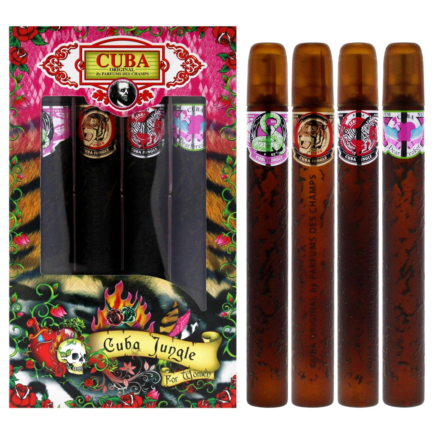 Cuba Jungle 4 Pieces Gift Set for Women, (Snake + Tiger + Zebra + Heartbreaker 4×1.17 Ounce Eau de Parfum Spray) Beauty & Personal Care Cuba