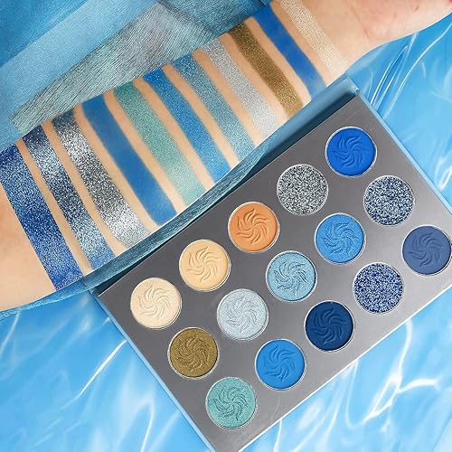 Afflano Blue Eyeshadow Palette Matte Shimmer, Highly Pigmented Waterproof Space Blue Eye Shadow Palette, Silver Navy Glitter Eyeshadow Pallet Beauty & Personal Care Afflano