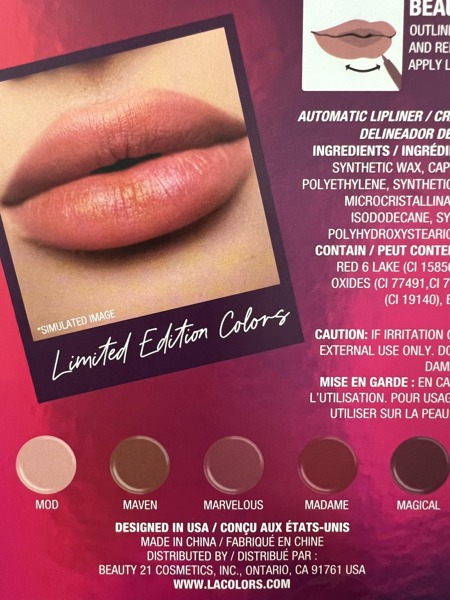 L.A. COLORS All Is Bright 5pc Automatic Lip Liner, Defined Lips, 1 Count (Pack of 1) Beauty & Personal Care L.A. COLORS
