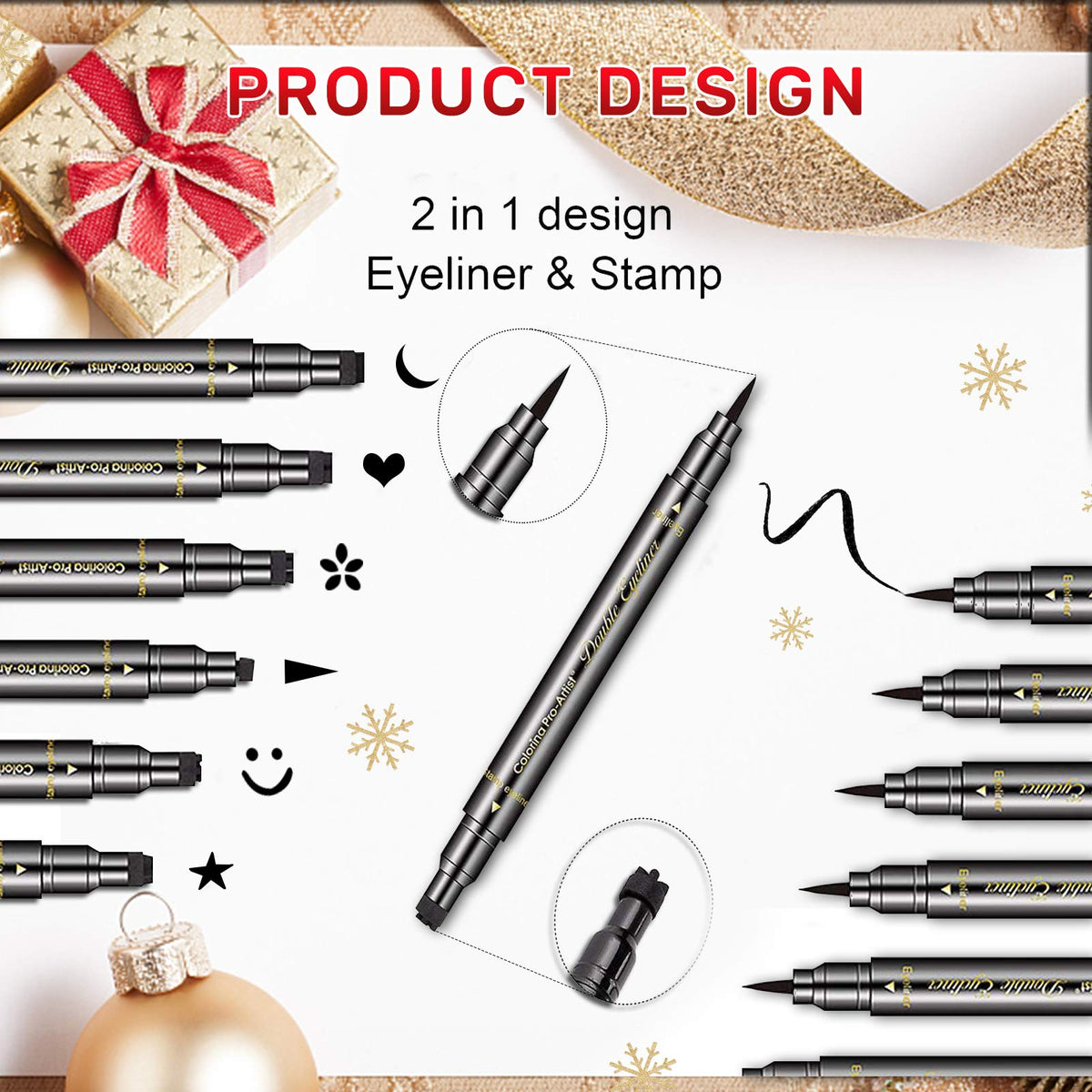 Erinde 6PCS Double-headed Eyeliner Stamp Pen Set, Black Stencil, Winged Eyeliner Tattoo Tool, Star Moon Heart Eye Makeup Beauty & Personal Care Erinde