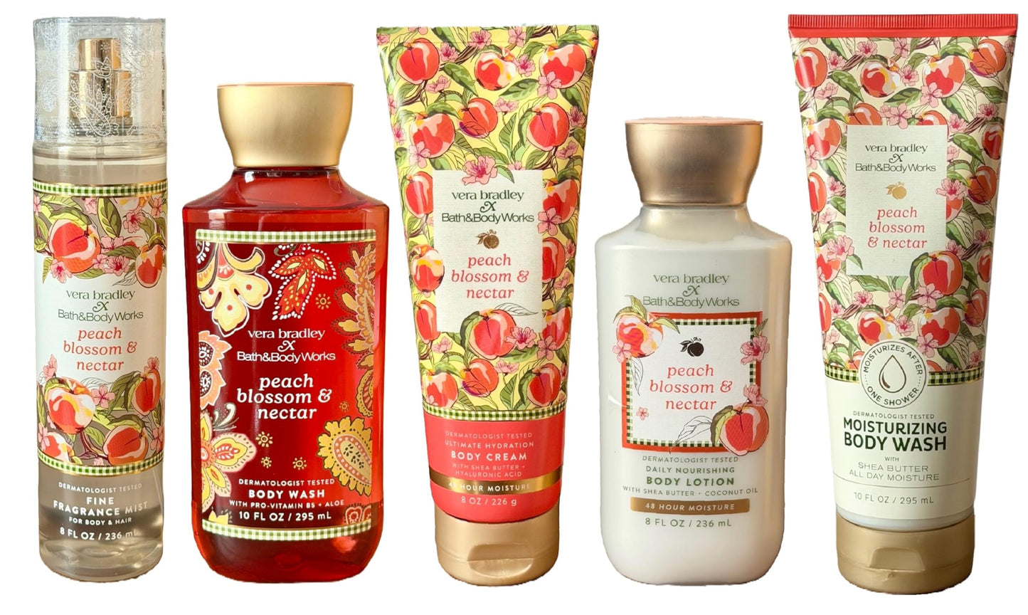 Bath and Body Works Peach Blossom and Nectar 5 Piece Body Care Set - Mist, Body Cream, Shower Gel, Body Lotion, and Moisture Body Wash - Full Size Beauty and Personal Care Bath & Body Works