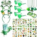 QVAIVE 117 Pcs St Patricks Day Accessories Party Favor Set with Custom Shamrock Glitter Gel,Glasses,Headbands,Bracelets,Necklaces for Irish Parades Beauty & Personal Care QVAIVE