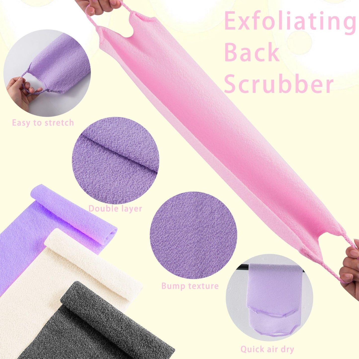 4Pcs Back Scrubber for Shower, Nylon Exfoliating Body Washcloth, Stretchable Back Scrubber With Handle, Back Washer for Women Men Beauty and Personal Care CANIPHA