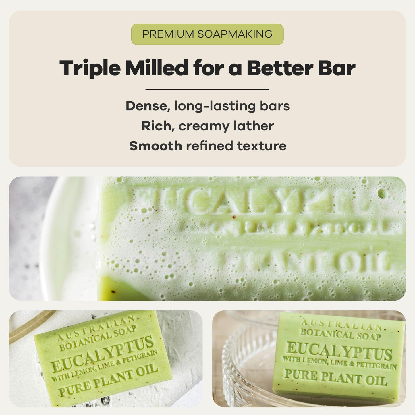 Australian Botanical Soap, 6.6 OZ, Eucalyptus, Lemon, Lime, and Petitgrain, Triple Milled Bars made with a Natural Soap Base and Enriched with Organic Beauty & Personal Care Australian Botanical Soap