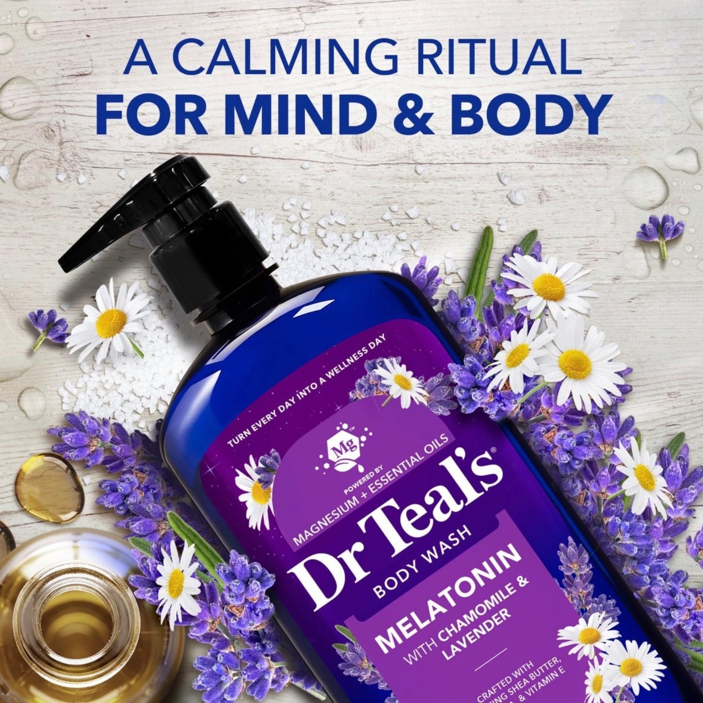 Dr Teal's Melatonin Body Wash and Body Lotion Set with Chamomile & Lavender, Magnesium & Essential Oils, 24 fl oz and 18 fl oz Beauty & Personal Care Dr Teal's