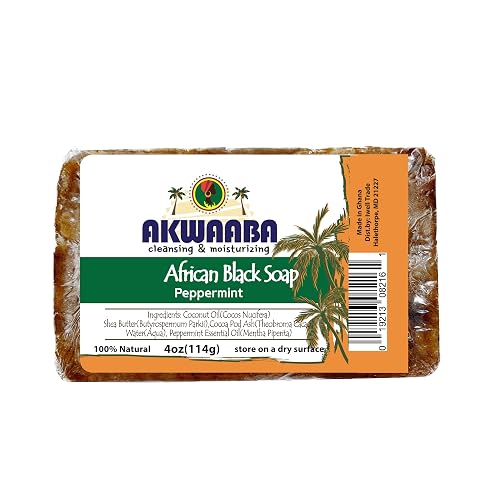 AKWAABA African Black Soap | Peppermint | Bar Soap | 4 oz | For Face & Body Beauty & Personal Care AKWAABA