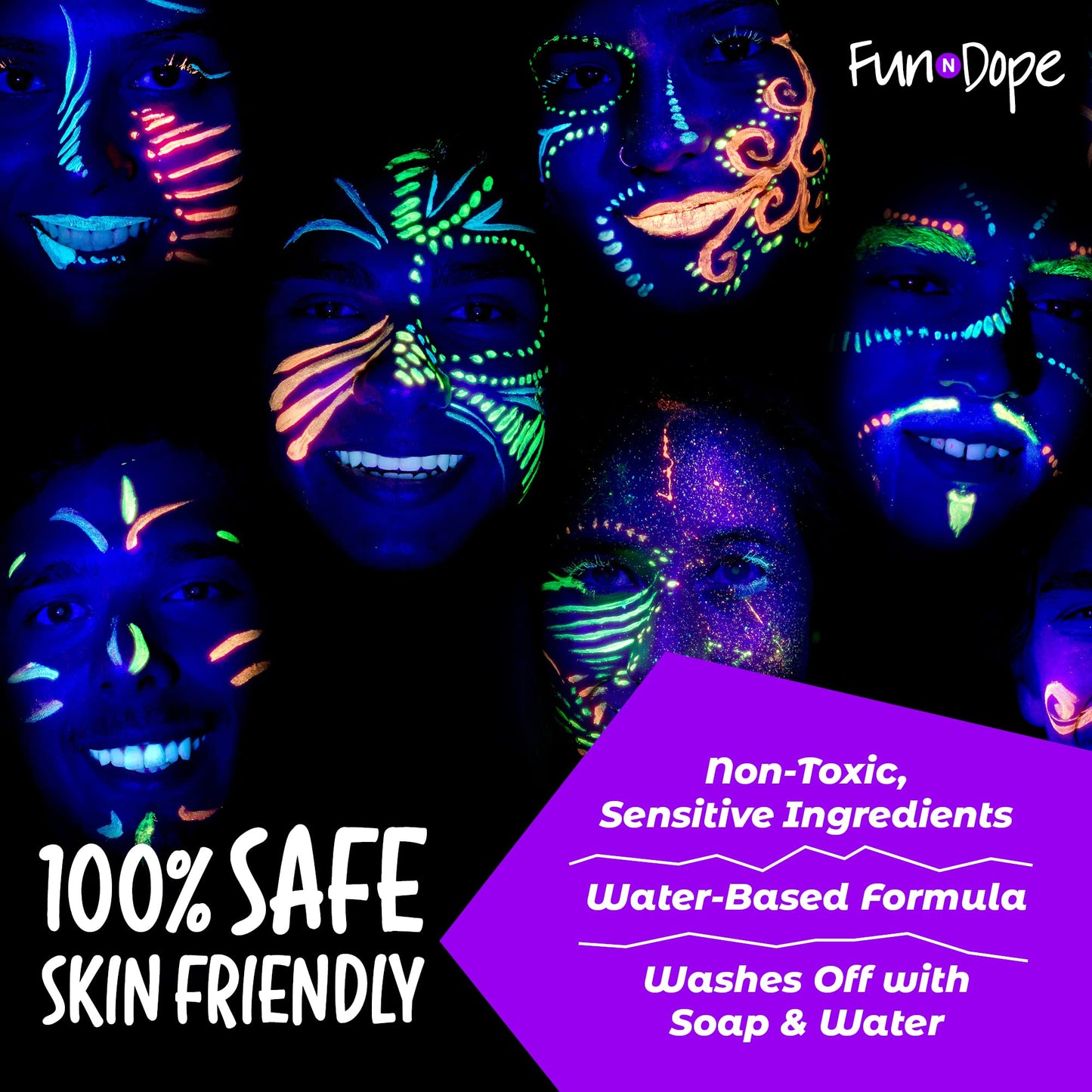 UV Body Paint and Face Paint - 8 Colors - Blacklight Reactive Paints - Body Makeup Glows In the Dark for Black Light Parties, Halloween Costume Beauty & Personal Care FUN N DOPE