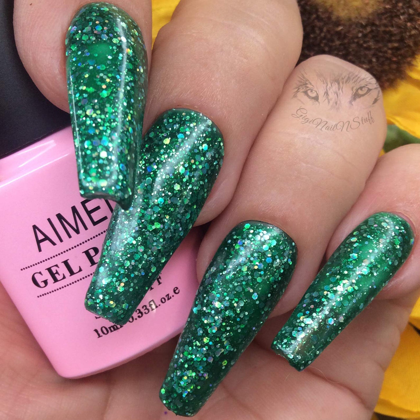 AIMEILI Soak Off U V LED Gel Nail Polish - Diamond Glitter Fire Green (063) 10ml Beauty & Personal Care AIMEILI